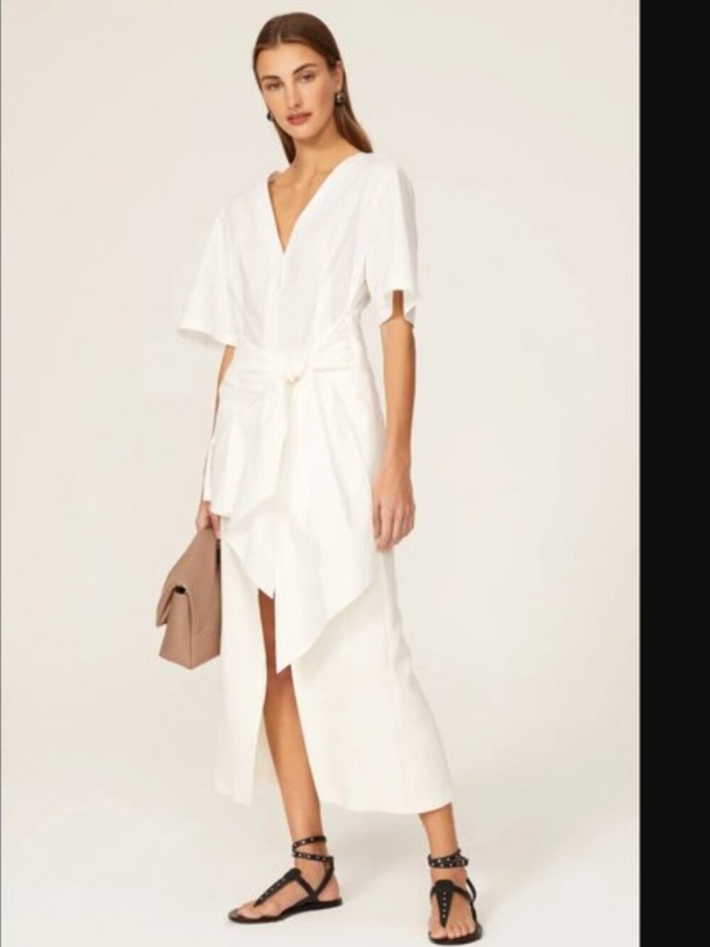 NWT Rebecca Taylor 100% Cotton White Tie-Waist V-Neck Top, Sz Medium